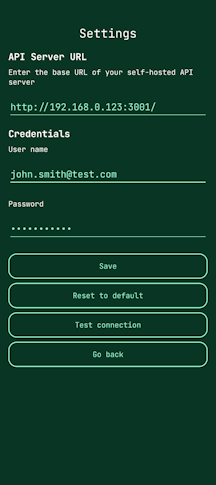 Mobile app - settings menu